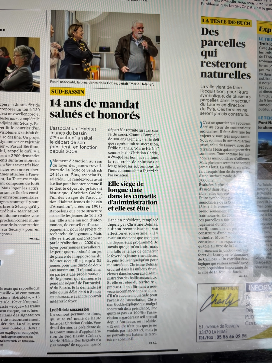 Article Dépêche du Bassin 02 mars 2023