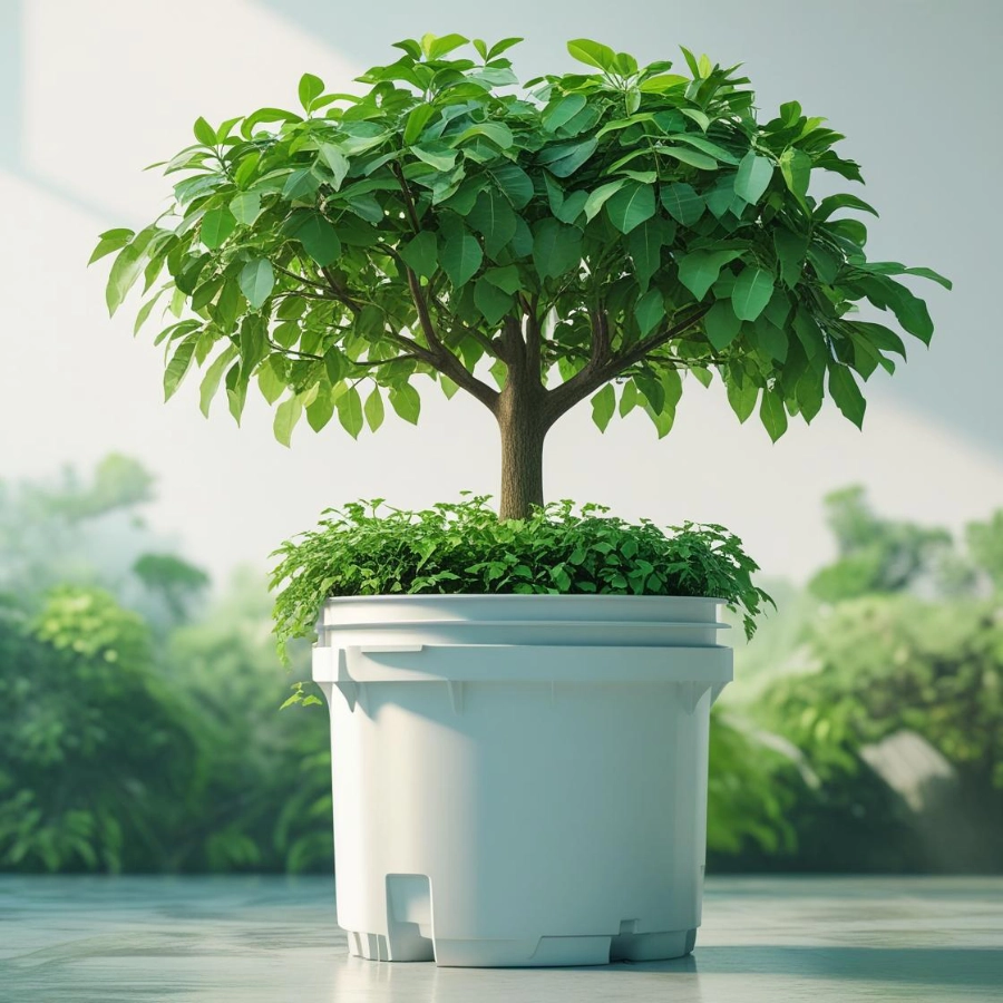 un arbre qui pousse depuis un bioseau.