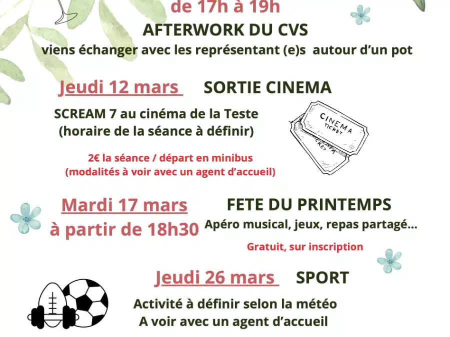 AGENDA ANIMATIONS MARS 2026